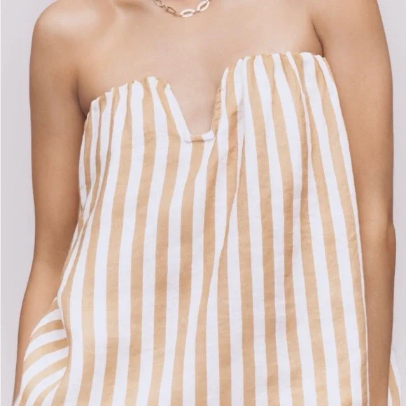 Anthropologie Beige and White Striped Maeve Strapless Top - Picture 1 of 5